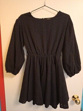 The Andamane Black Eyelet Mini Dress | Luxury Designer | Size S